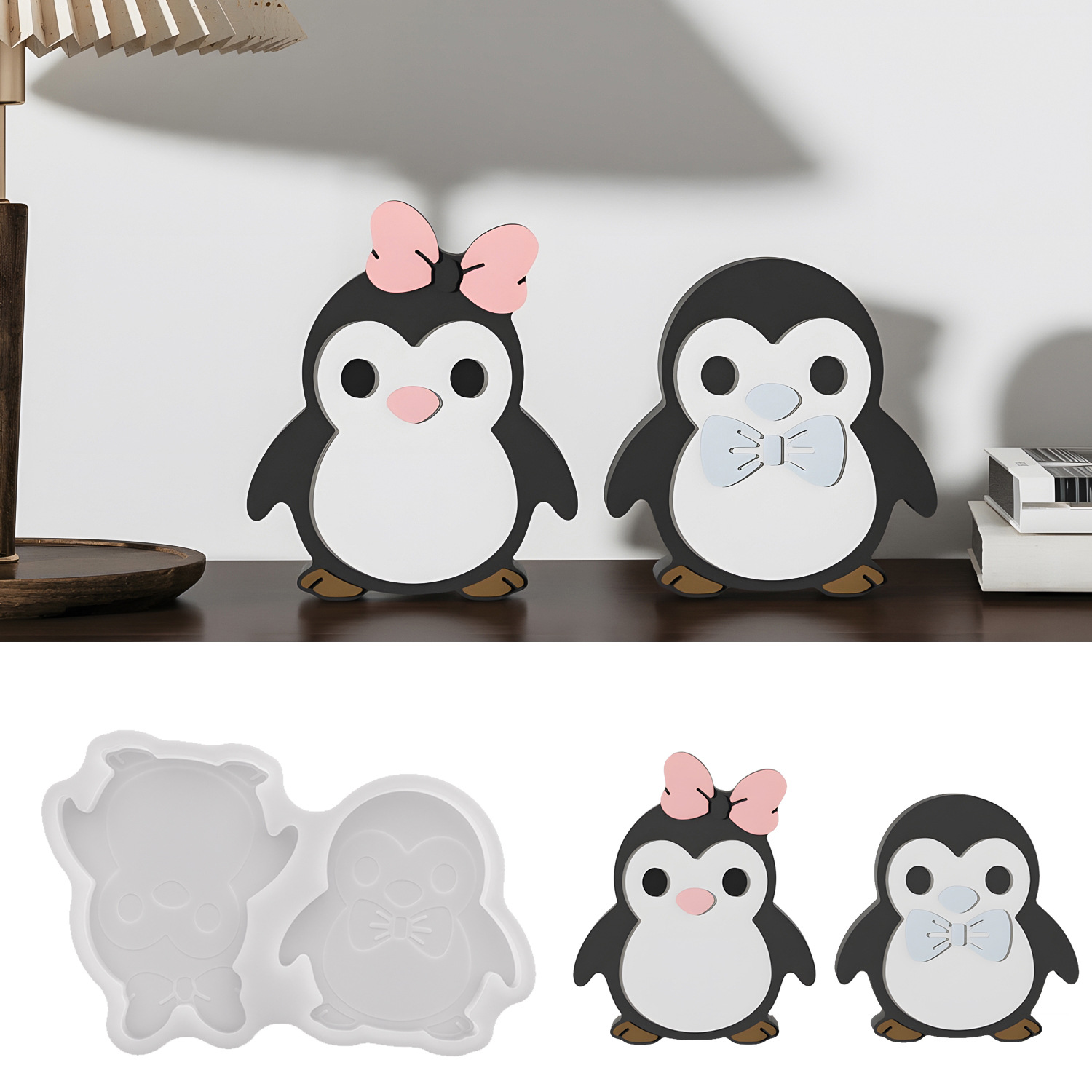 DIY Penguin Couple Figurine Re - đánh giá và giá Art Craft Model